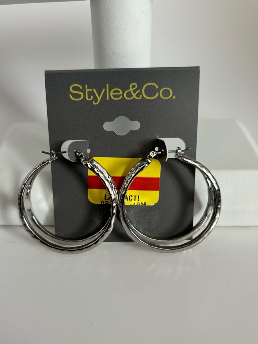 Style & Co. Silver Textured Hoop Earrings - Picture 2 of 7